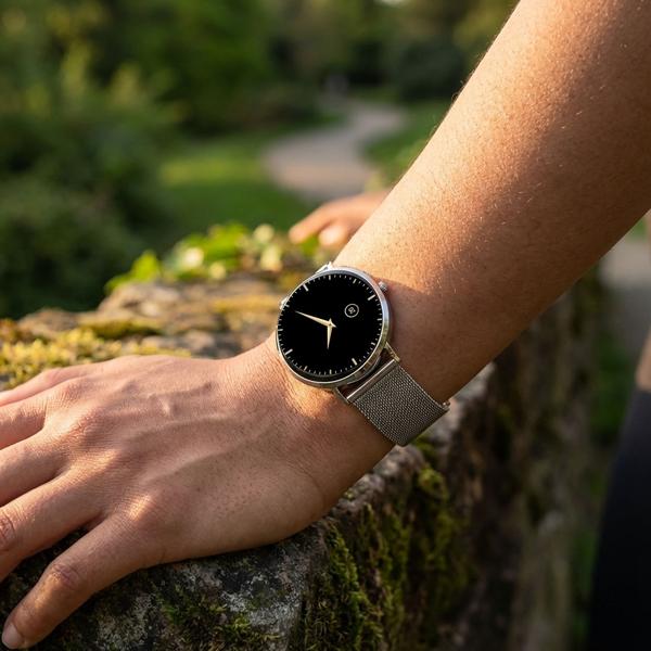 Montre Connectée Bluetooth Argent, &Eacute;cran AMOLED 1,32“ : IP68 Étanche, Capteur Tension/Fréquence Cardiaque/SpO₂/Stress - Parfaite pour le sport, les appels et le fitness