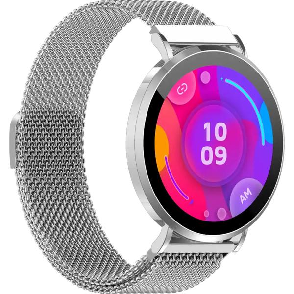 Montre Connectée Bluetooth Argent, &Eacute;cran AMOLED 1,32“ : IP68 Étanche, Capteur Tension/Fréquence Cardiaque/SpO₂/Stress - Parfaite pour le sport, les appels et le fitness