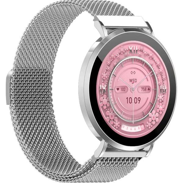 Montre Connectée Bluetooth Argent, &Eacute;cran AMOLED 1,32“ : IP68 Étanche, Capteur Tension/Fréquence Cardiaque/SpO₂/Stress - Parfaite pour le sport, les appels et le fitness