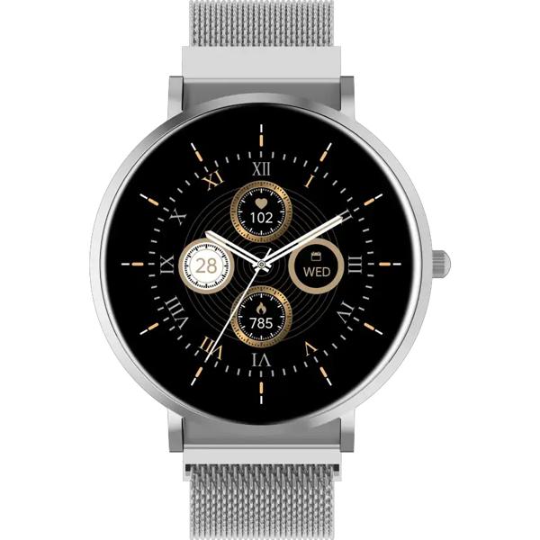 Montre Connectée Bluetooth Argent, &Eacute;cran AMOLED 1,32“ : IP68 Étanche, Capteur Tension/Fréquence Cardiaque/SpO₂/Stress - Parfaite pour le sport, les appels et le fitness