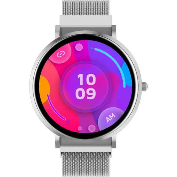 Montre Connectée Bluetooth Argent, &Eacute;cran AMOLED 1,32“ : IP68 Étanche, Capteur Tension/Fréquence Cardiaque/SpO₂/Stress - Parfaite pour le sport, les appels et le fitness