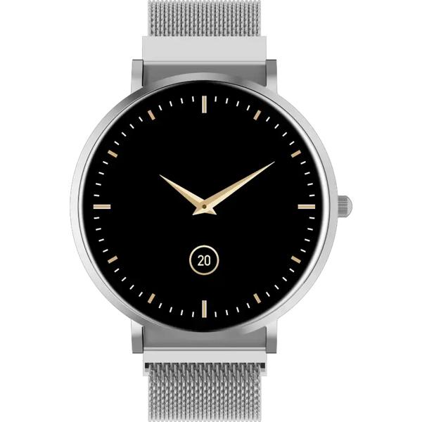 Montre Connectée Bluetooth Argent, &Eacute;cran AMOLED 1,32“ : IP68 Étanche, Capteur Tension/Fréquence Cardiaque/SpO₂/Stress - Parfaite pour le sport, les appels et le fitness