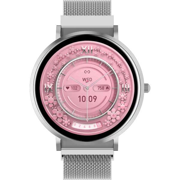 Montre Connectée Bluetooth Argent, &Eacute;cran AMOLED 1,32“ : IP68 Étanche, Capteur Tension/Fréquence Cardiaque/SpO₂/Stress - Parfaite pour le sport, les appels et le fitness