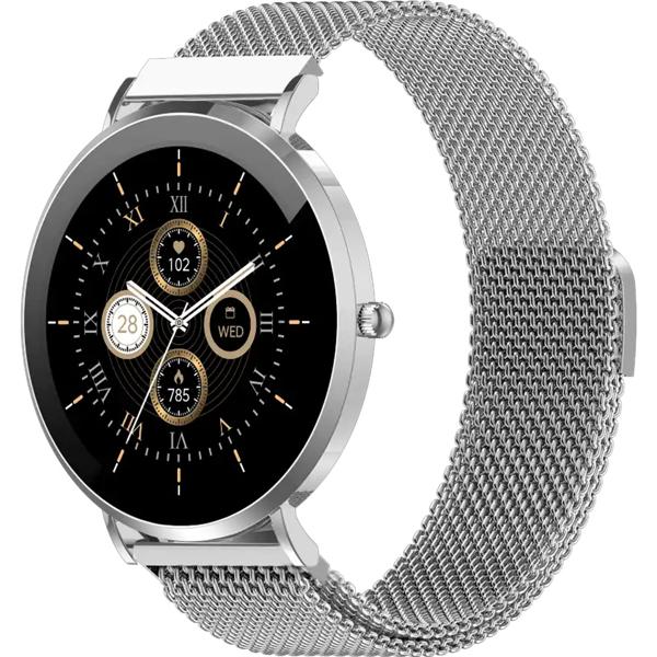Montre Connectée Bluetooth Argent, &Eacute;cran AMOLED 1,32“ : IP68 Étanche, Capteur Tension/Fréquence Cardiaque/SpO₂/Stress - Parfaite pour le sport, les appels et le fitness