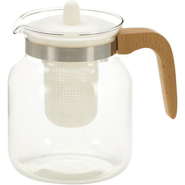 Elegant glass teapot 1.5L with wooden handle, heat-resistant borosilicate glass, white tea maker & infuser – Modern & large