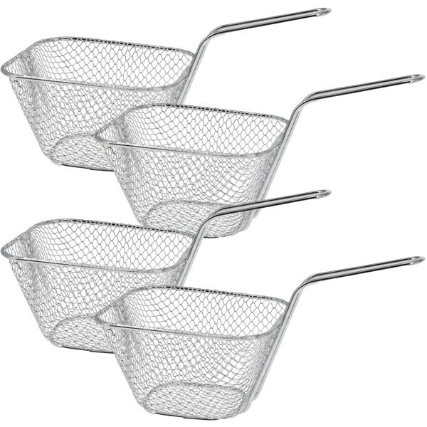 Set di 4 eleganti mini cestini da portata cromati – piccolo cestino per patatine, cestino in filo metallico per la presentazione di snack – robusto cestino a rete con manico