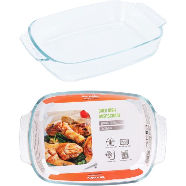 Rectangular 2L casserole dish made of borosilicate glass: baking dish with handles, heat-resistant serving dish for casseroles, lasagne & roasts, 30.2 cm