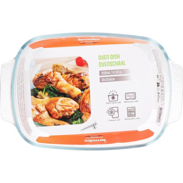 Rectangular 2L casserole dish made of borosilicate glass: baking dish with handles, heat-resistant serving dish for casseroles, lasagne & roasts, 30.2 cm