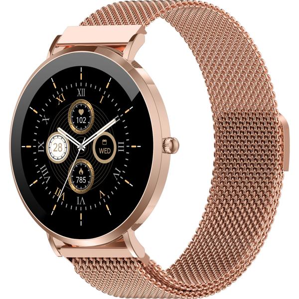 Smartwatch Bluetooth Or Rose, Écran AMOLED 1,32“ : IP68 Étanche, Capteur Tension/Cardio/SpO₂/Stress - Parfaite pour le sport, les appels & le fitness