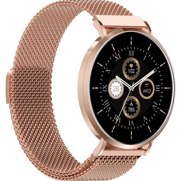 Smartwatch Bluetooth Or Rose, Écran AMOLED 1,32“ : IP68 Étanche, Capteur Tension/Cardio/SpO₂/Stress - Parfaite pour le sport, les appels & le fitness