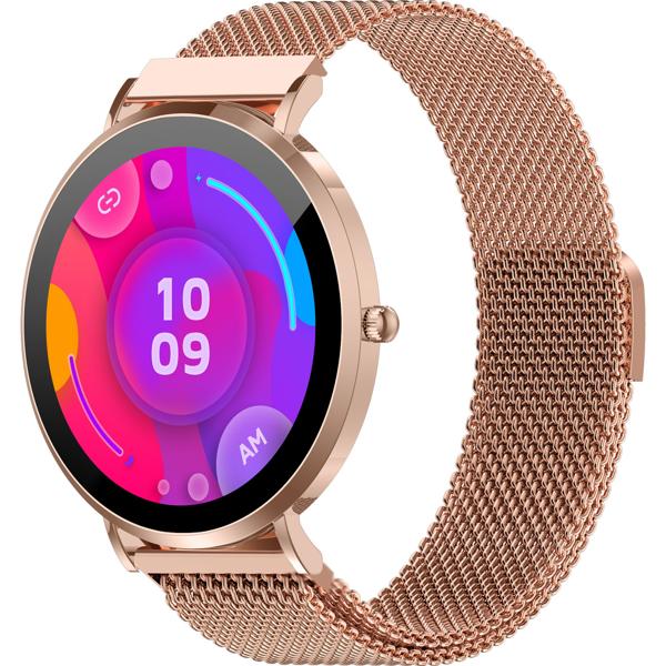 Smartwatch Bluetooth Or Rose, Écran AMOLED 1,32“ : IP68 Étanche, Capteur Tension/Cardio/SpO₂/Stress - Parfaite pour le sport, les appels & le fitness