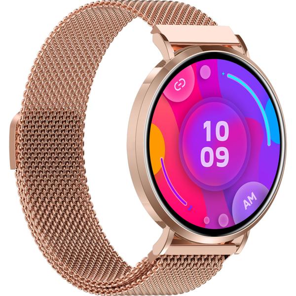 Smartwatch Bluetooth Or Rose, Écran AMOLED 1,32“ : IP68 Étanche, Capteur Tension/Cardio/SpO₂/Stress - Parfaite pour le sport, les appels & le fitness