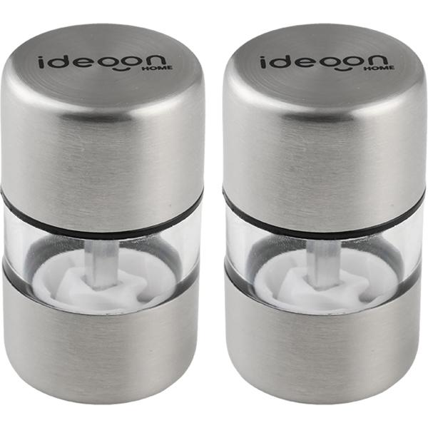 Set of 2 mini stainless-steel salt and pepper mills with ceramic grinder – spice mill for salt, pepper, herbs – acrylic glass viewing window – silver