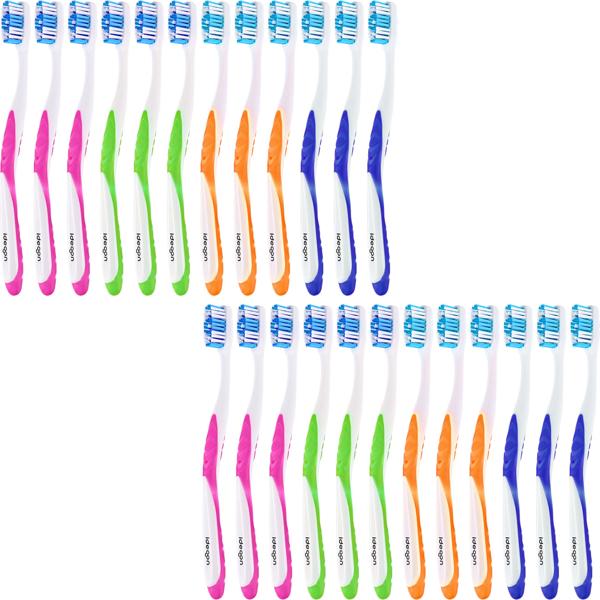 Toothbrushes 24-pack with tongue cleaner – ultra-soft manual toothbrush set in 4 colours for the family – non-slip handle for optimal care
