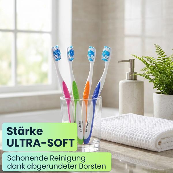 Zahnbürsten 24er-Pack mit Zungenreiniger – Ultra-Soft Handzahnbürsten Set in 4 Farben für die Familie – Rutschfester Griff für optimale Pflege