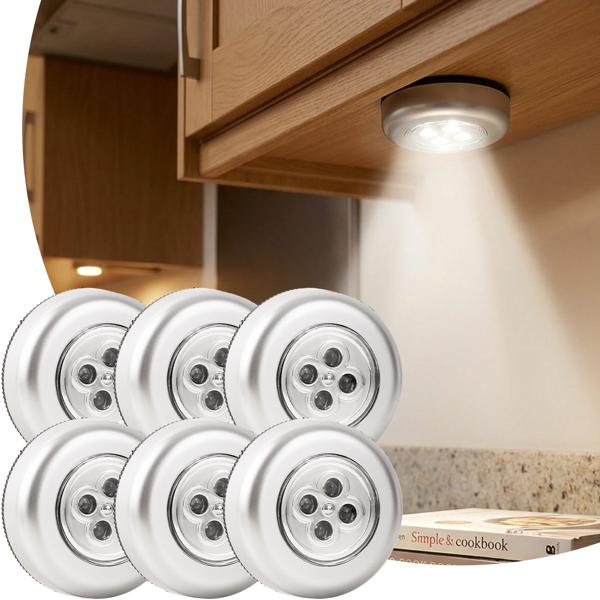 Set da 6 lampade LED sottopensile luminose con touch-control, luci per armadio a batteria, autoadesive – push lights senza fili per armadi