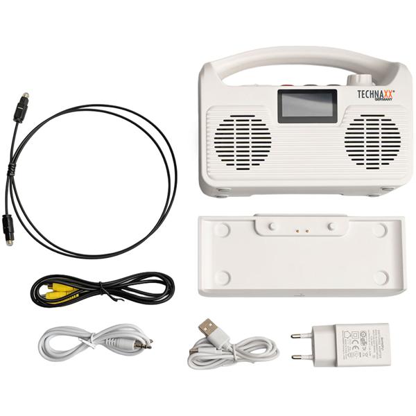 Altoparlante TV wireless: aiuto all’ascolto mobile per televisore – stazione base, Bluetooth, LCD, radio, SOS e connessione ottica – perfetto per anziani