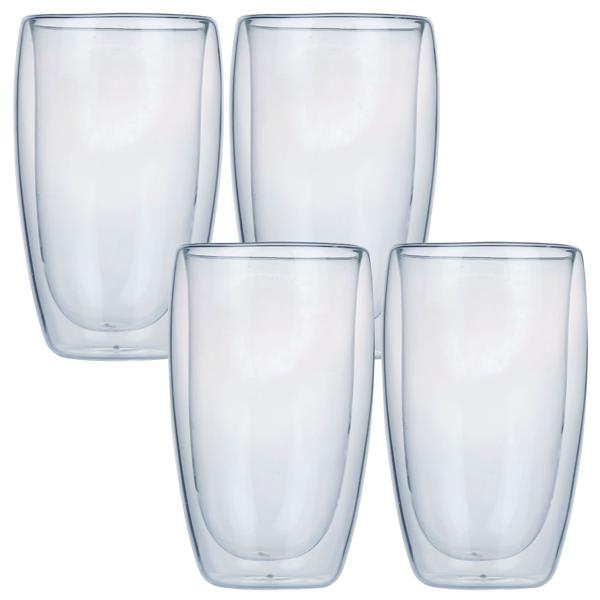 4er-Set Doppelwandiges Kaffee-Glas, je 450 ml, Schwebeeffekt, hitzebeständiges Barista Glas, Cappuccino, Latte-Macchiato, Tee
