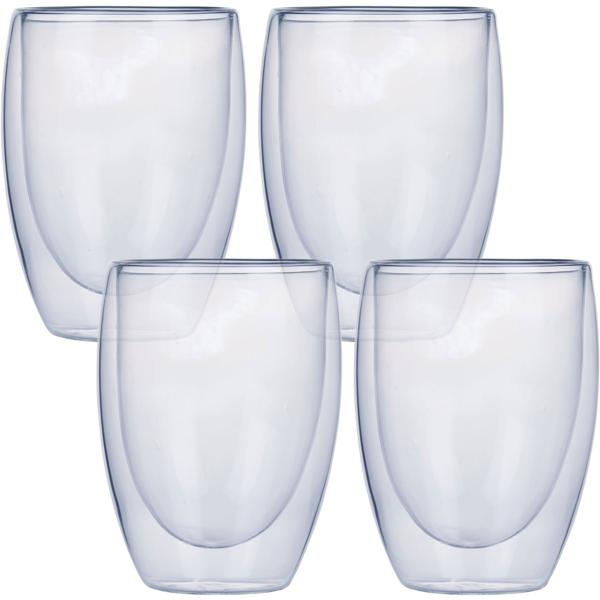 4er-Set Doppelwandiges Kaffee-Glas, je 350 ml, Schwebeeffekt, hitzebeständiges Barista Glas, Cappuccino, Latte-Macchiato, Tee