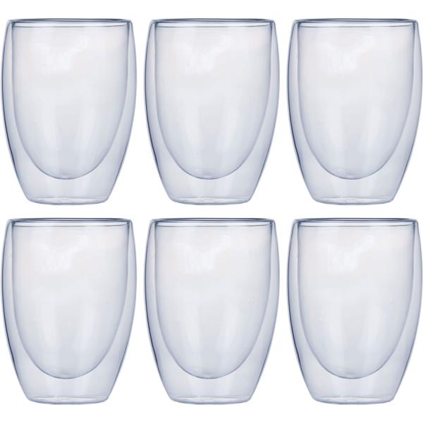 6er-Set Doppelwandiges Kaffee-Glas, je 350 ml, Schwebeeffekt, hitzebeständiges Barista Glas, Cappuccino, Latte-Macchiato, Tee