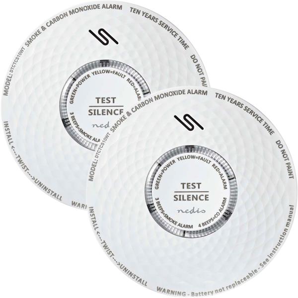 Set of 2 lifesavers with dual function: smoke and carbon monoxide detector (CO) with 85 dB alarm – white detector with 10-year battery life for optimum protection