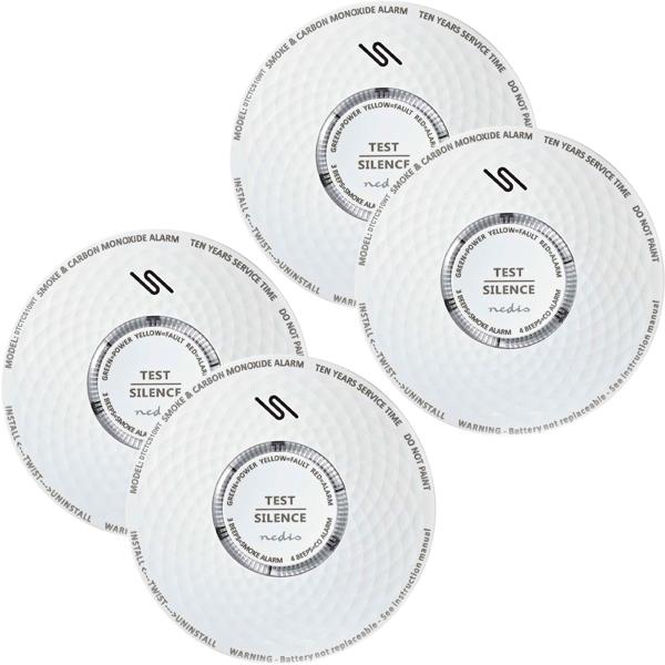 Set of 4 life-savers with dual function: smoke and carbon monoxide (CO) detector with 85 dB alarm – white detector with 10-year battery life for optimal protection