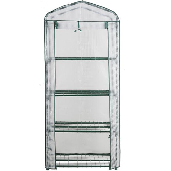 Plastic film greenhouse 49x69x160 cm with 4 levels, stable propagation house with 120gsm PE mesh film, roll-up door, steel frame & plug-in system for balcony and garden