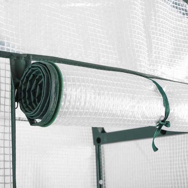 Plastic film greenhouse 49x69x160 cm with 4 levels, stable propagation house with 120gsm PE mesh film, roll-up door, steel frame & plug-in system for balcony and garden