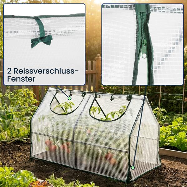 Folien-Gewächshaus 120x60x60 cm, Tomatenhaus mit A-Dach, 16mm verzinkter Stahl, 140g/m² PE-Folie, UV-Schutz & 2 Fenster mit Reissverschluss