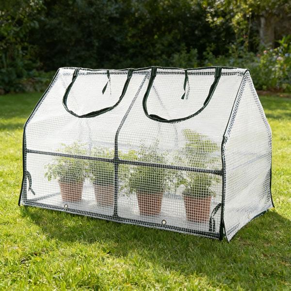 Foil greenhouse 120x60x60 cm, tomato house with A-roof, 16 mm galvanized steel, 140 g/m² PE film, UV protection & 2 windows with zipper