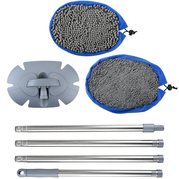 Multi‑function car mop with 160 cm telescopic pole, 180‑degree joint & 2 chenille microfibre attachments for cars, trucks, motorhomes & caravans