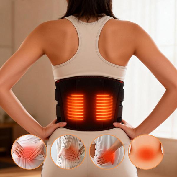 Cintura lombare riscaldante con massaggio, fascia termica a batteria per la zona lombare, 5 livelli, 152 cm, senza fili, rilassante e benefica, USB-C