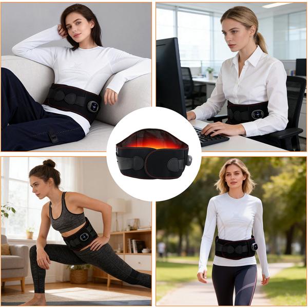 Cintura lombare riscaldante con massaggio, fascia termica a batteria per la zona lombare, 5 livelli, 152 cm, senza fili, rilassante e benefica, USB-C