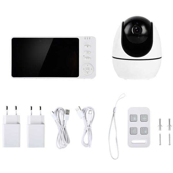 HD surveillance camera with monitor, pan & tilt: SOS wireless emergency transmitter, two-way audio, night vision – ideal for seniors