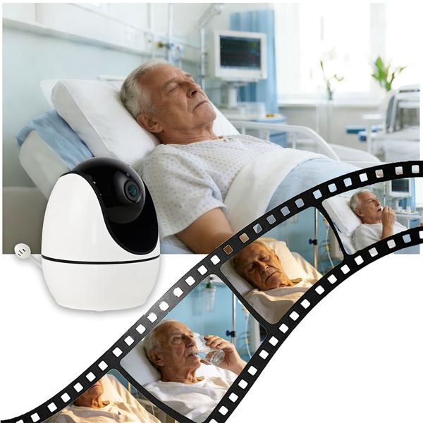 HD surveillance camera with monitor, pan & tilt: SOS wireless emergency transmitter, two-way audio, night vision – ideal for seniors