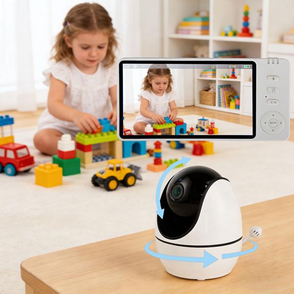 HD surveillance camera with monitor, pan & tilt: SOS wireless emergency transmitter, two-way audio, night vision – ideal for seniors