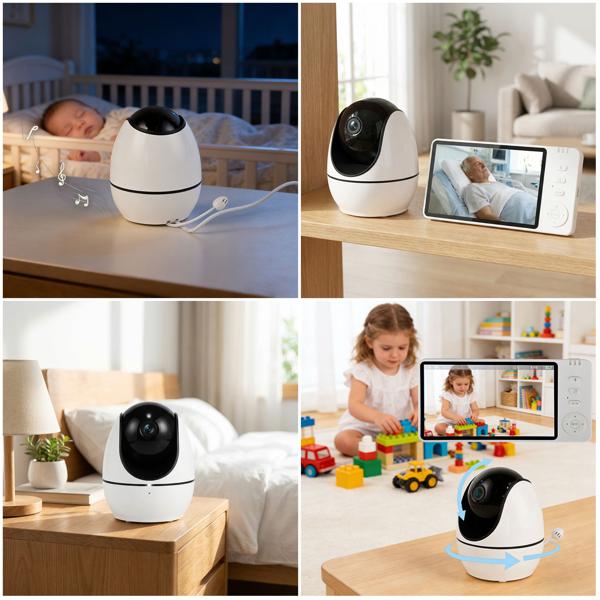 Caméra de surveillance HD avec moniteur, orientable et inclinable : émetteur SOS sans fil, fonction interphone, vision nocturne – idéale pour seniors