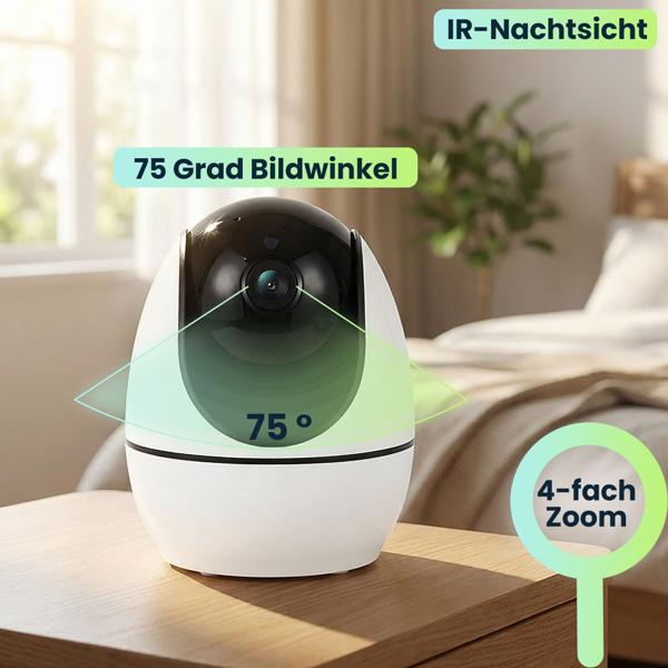 HD Überwachungskamera mit Monitor, schwenk- & neigbar: SOS Funk-Notrufsender, Gegensprechfunktion, Nachtsicht - ideal für Senioren