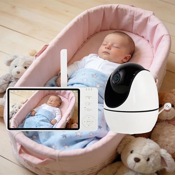HD surveillance camera with monitor, pan & tilt: SOS wireless emergency transmitter, two-way audio, night vision – ideal for seniors