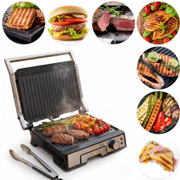 Grill a contatto potente da 2000 W con rivestimento antiaderente – ideale come pratico grill da tavolo per bistecche succose e sandwich