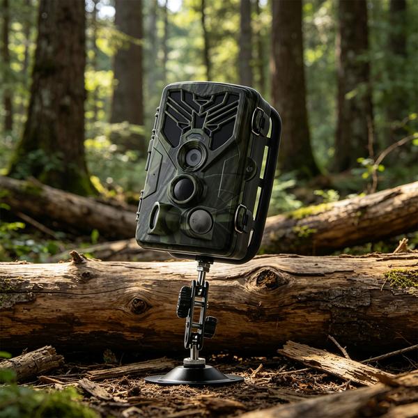 4K-UHD-Wildkamera mit 2 PIR Bewegungsmeldern, Smartphone Live Übertragung, Nachtsicht mit 42 IR LEDs, Farbmonitor, WLAN, Stand-by 8 Monate, IP65