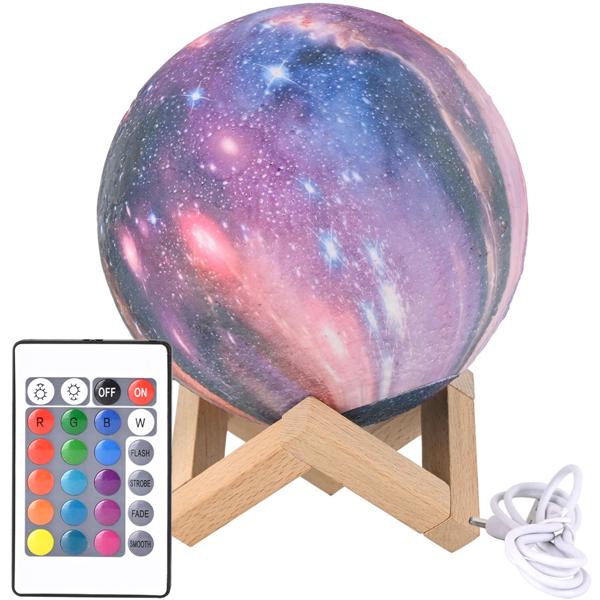 3D Galaxy Moon Lamp 15 cm with 16 colours – Dimmable LED moon lamp including remote control and wooden stand - rechargeable night light & decor