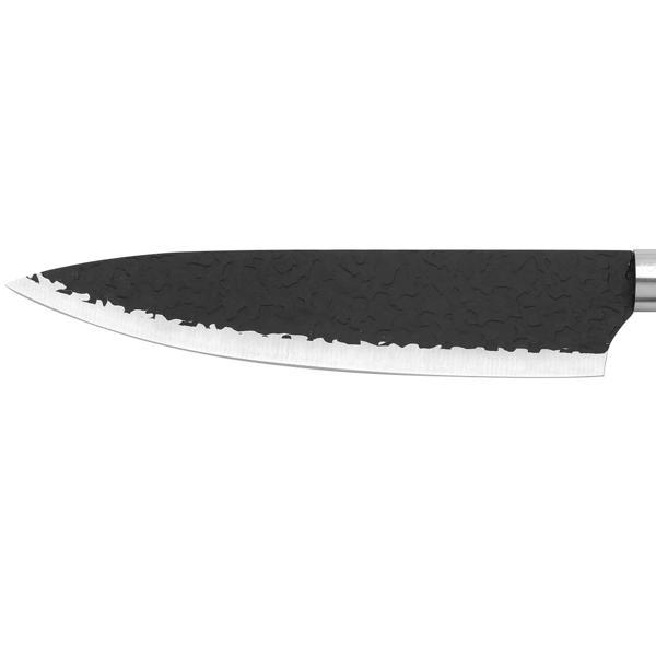 Set di coltelli da cucina professionali, 3 pezzi – Elegante design martellato nero con manico ergonomico e scatola di trasporto – massime prestazioni e tagli precisi