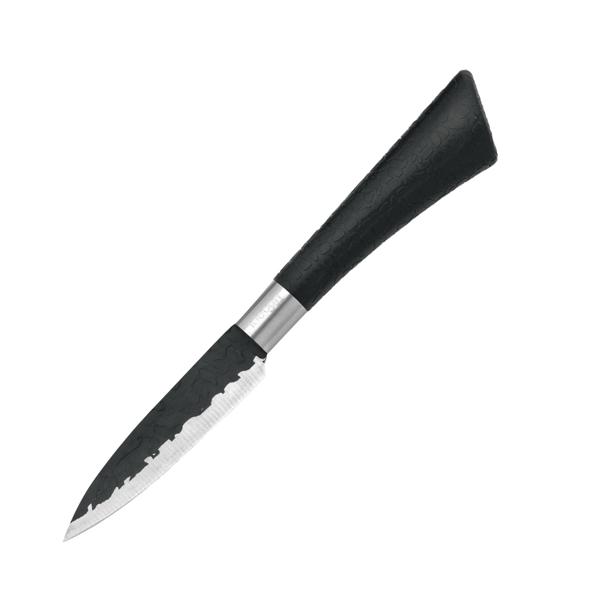Set di coltelli da cucina professionali, 3 pezzi – Elegante design martellato nero con manico ergonomico e scatola di trasporto – massime prestazioni e tagli precisi
