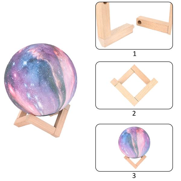 Set of 2 3D Galaxy Moon Lamps 15 cm with 16 colors – Dimmable LED moon lamp including remote control and wooden stand - rechargeable night light & decor