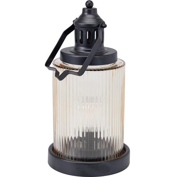 Stilvolle LED Laterne Glas Amber 14,5x27,5 cm, Schwarz, Metall – Edle Retro Dekoleuchte mit Timer für gemütliches Balkon & Garten Deko