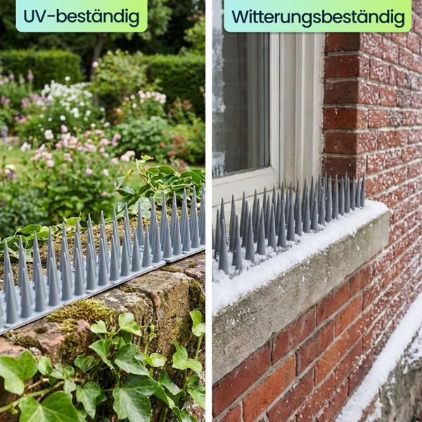 24er Set Taubenspikes Grau 10,8m - Effektive Vogelabwehr aus Polycarbonat - 3-reihige Abwehrspikes gegen Tauben, Möwen, Marder, Katzen & Eichhörnchen