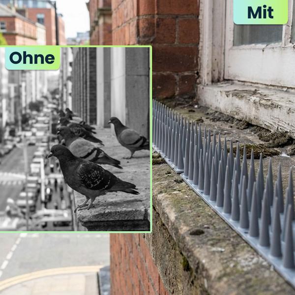 24er Set Taubenspikes Grau 10,8m - Effektive Vogelabwehr aus Polycarbonat - 3-reihige Abwehrspikes gegen Tauben, Möwen, Marder, Katzen & Eichhörnchen