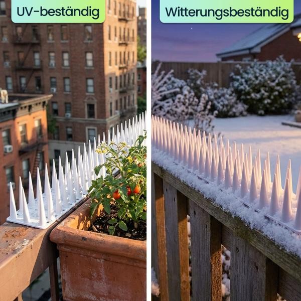 24er Set Taubenspikes Weiss 10,8m - Effektive Vogelabwehr aus Polycarbonat - 3-reihige Abwehrspikes gegen Tauben, Möwen, Marder, Katzen & Eichhörnchen