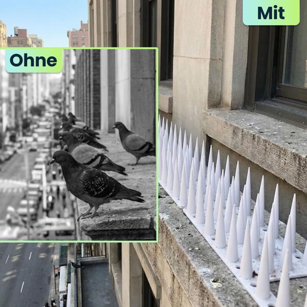 24er Set Taubenspikes Weiss 10,8m - Effektive Vogelabwehr aus Polycarbonat - 3-reihige Abwehrspikes gegen Tauben, Möwen, Marder, Katzen & Eichhörnchen